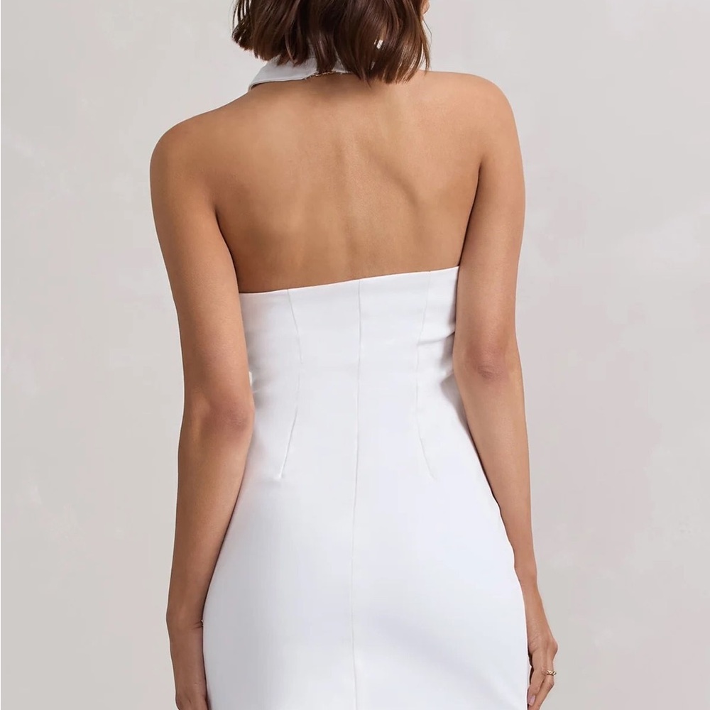 Vintage White Genuine Leather Halter Mini Dress